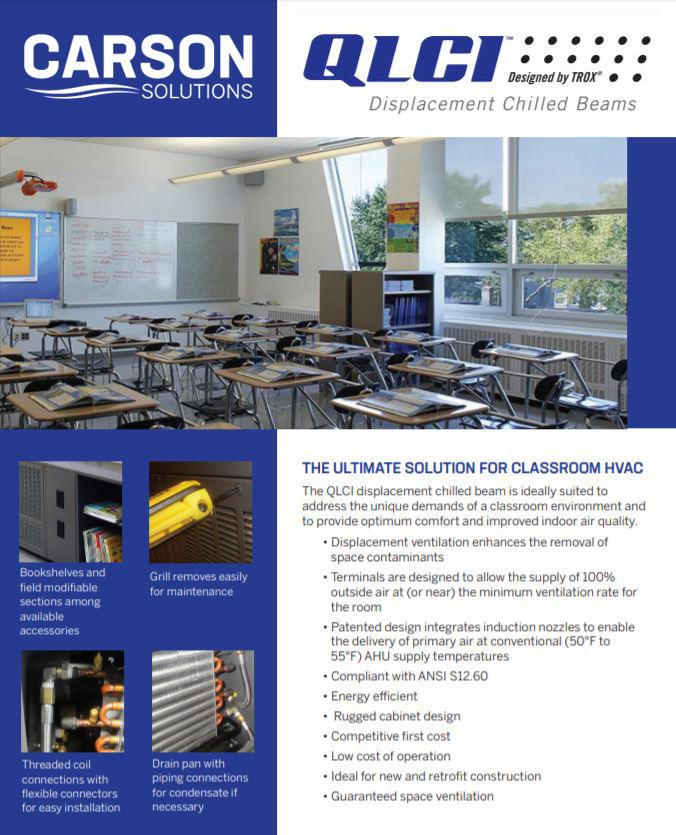 Read more about the article Carson Solutions QLCI Displacement Chilled Beams | Improve Indoor Air in the Classroom